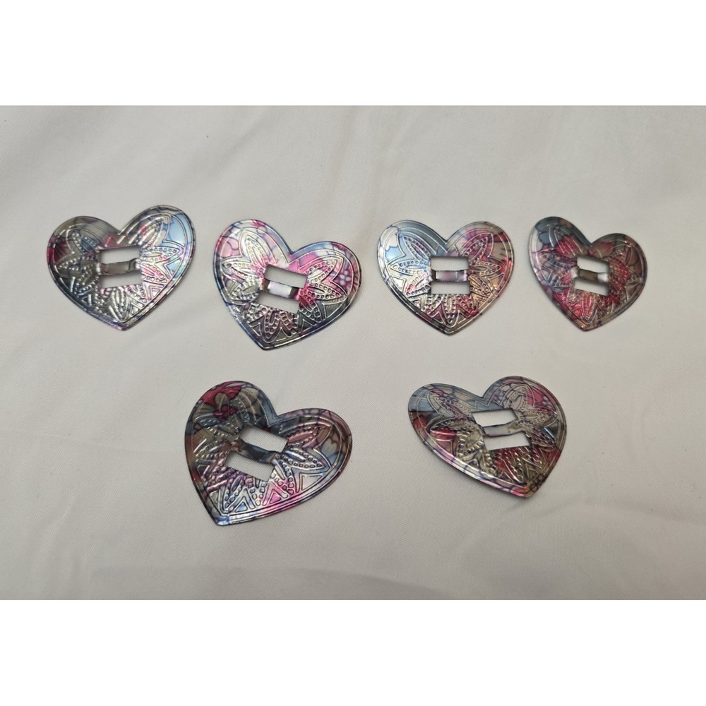 5 Pink Silver Heart Metal Western Bolo Slotted Concho Slides Scarf Belt Buckles
